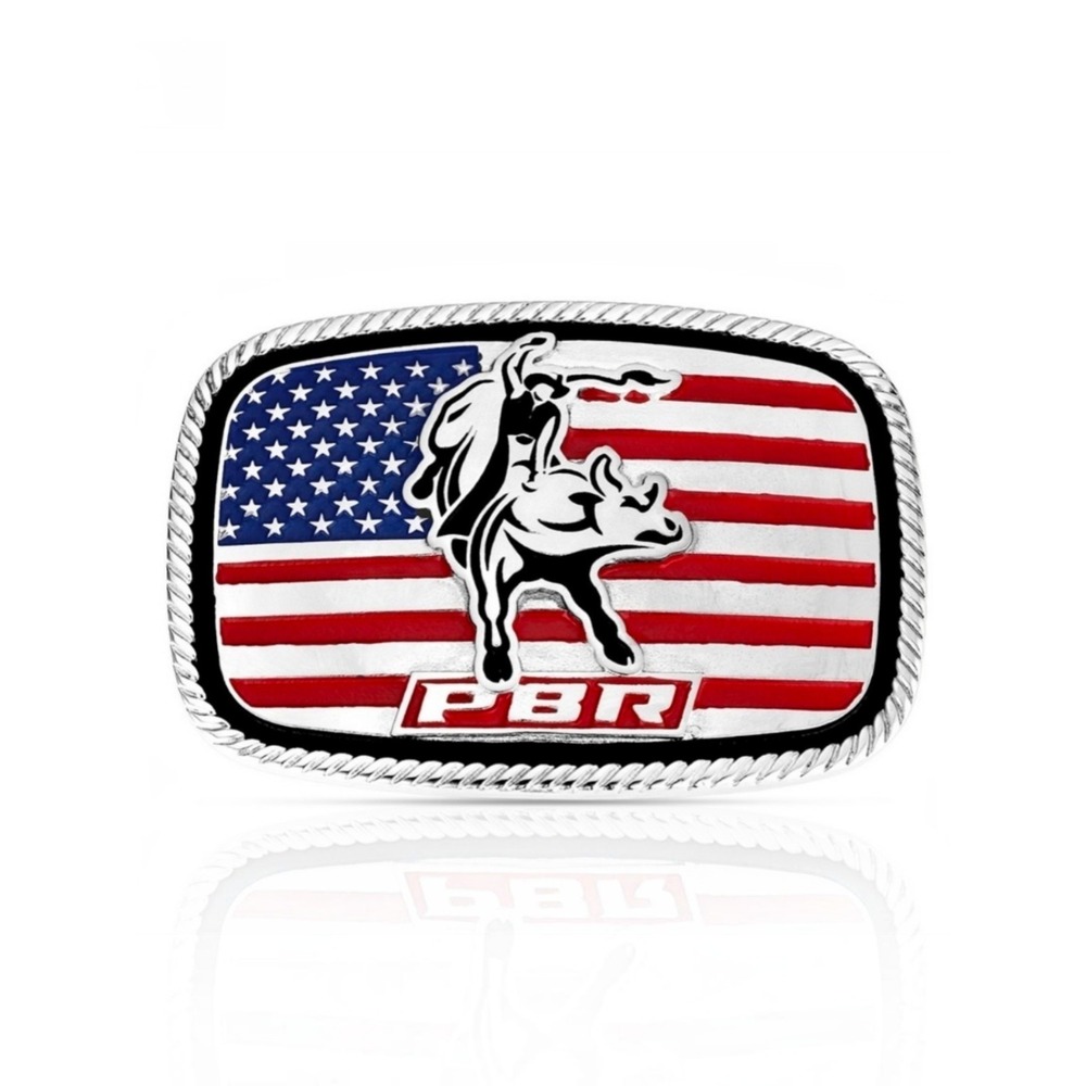 Montana Silversmiths America Loves Bull Riding PBR Western Belt Buckle - New